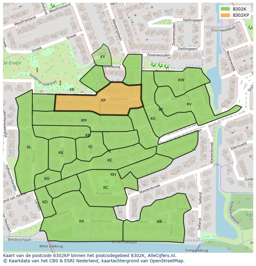 Afbeelding van het postcodegebied 8302 KP op de kaart.