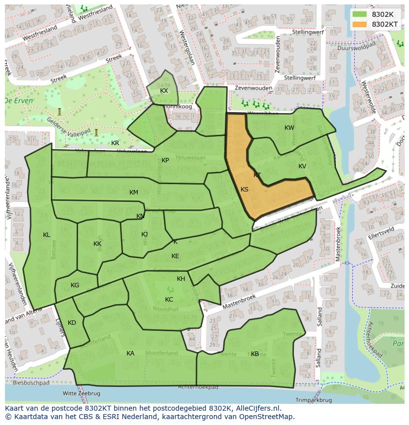 Afbeelding van het postcodegebied 8302 KT op de kaart.
