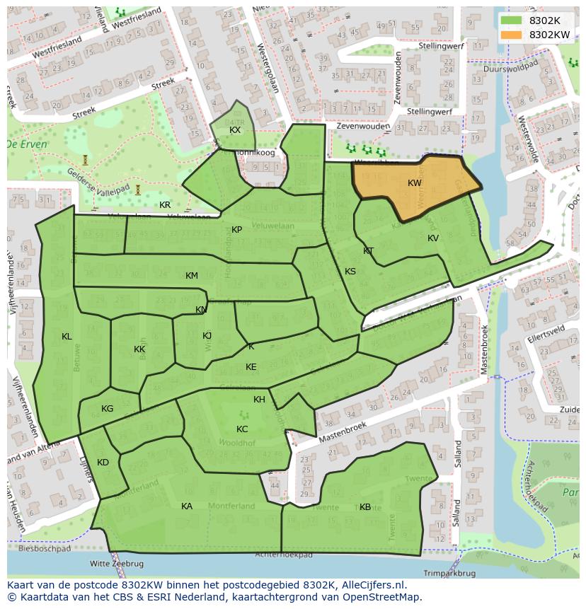 Afbeelding van het postcodegebied 8302 KW op de kaart.