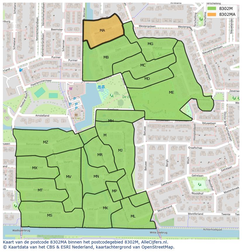 Afbeelding van het postcodegebied 8302 MA op de kaart.