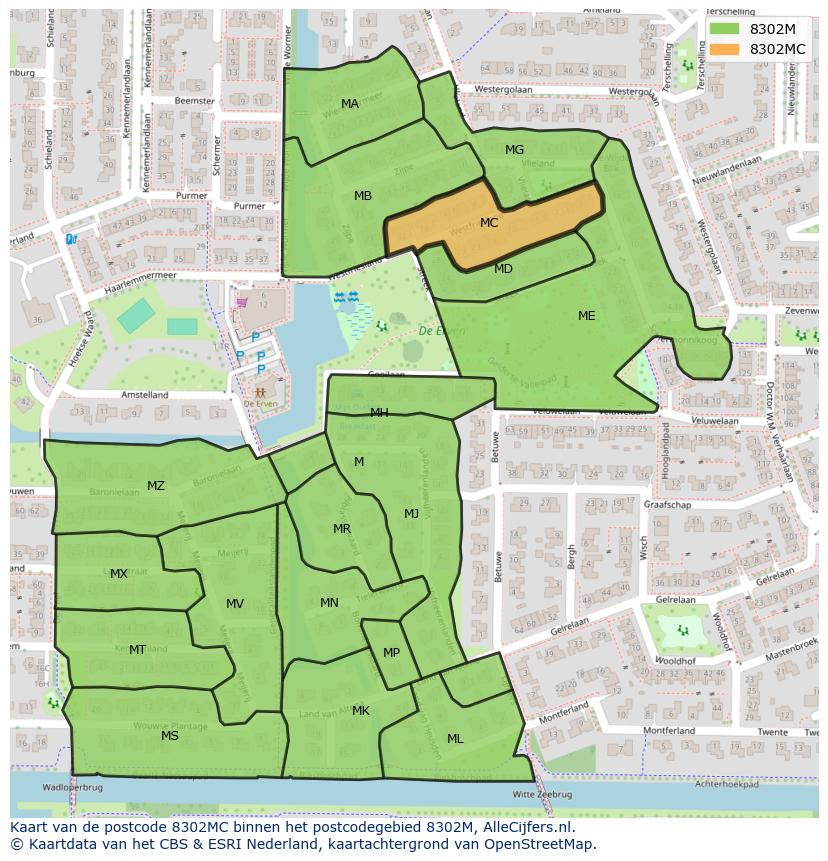 Afbeelding van het postcodegebied 8302 MC op de kaart.