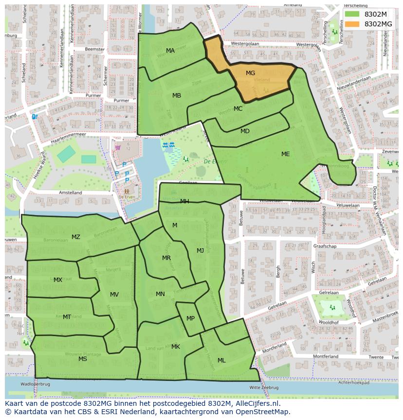 Afbeelding van het postcodegebied 8302 MG op de kaart.