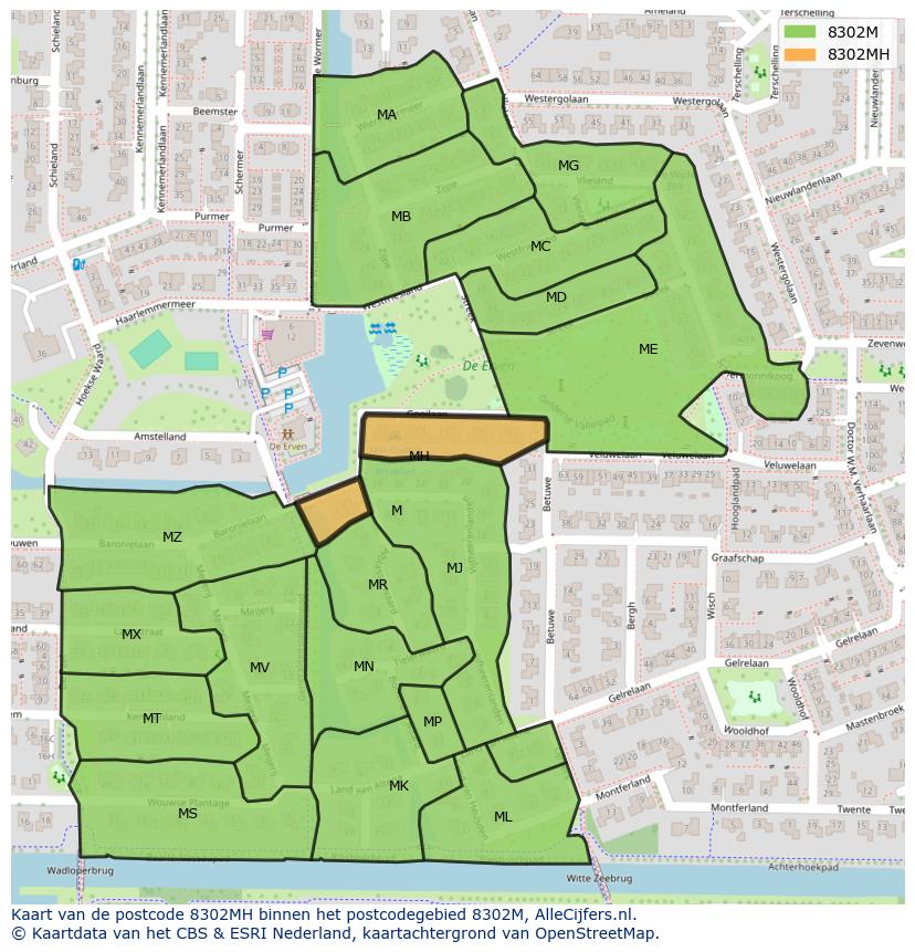 Afbeelding van het postcodegebied 8302 MH op de kaart.