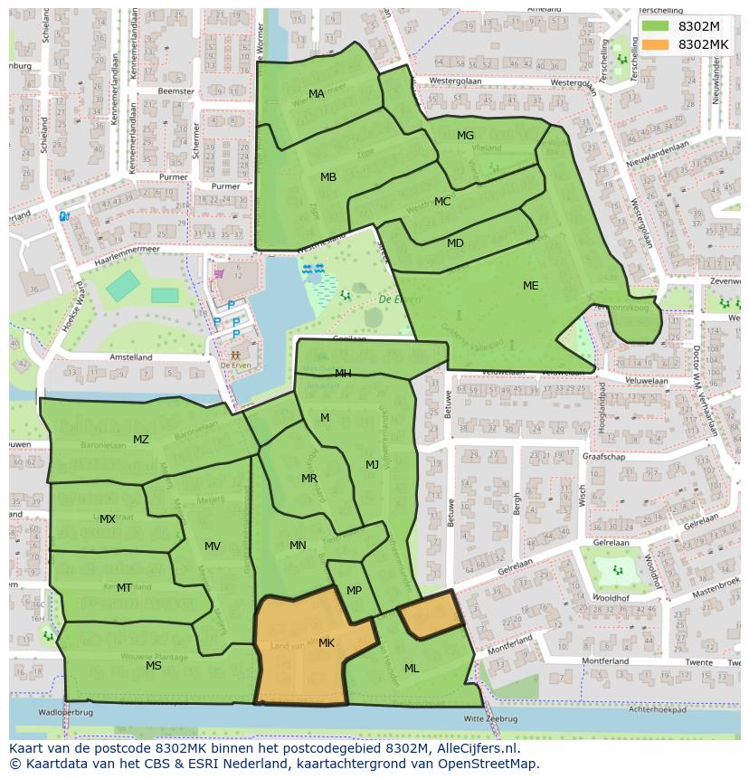 Afbeelding van het postcodegebied 8302 MK op de kaart.