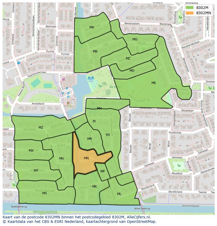 Afbeelding van het postcodegebied 8302 MN op de kaart.
