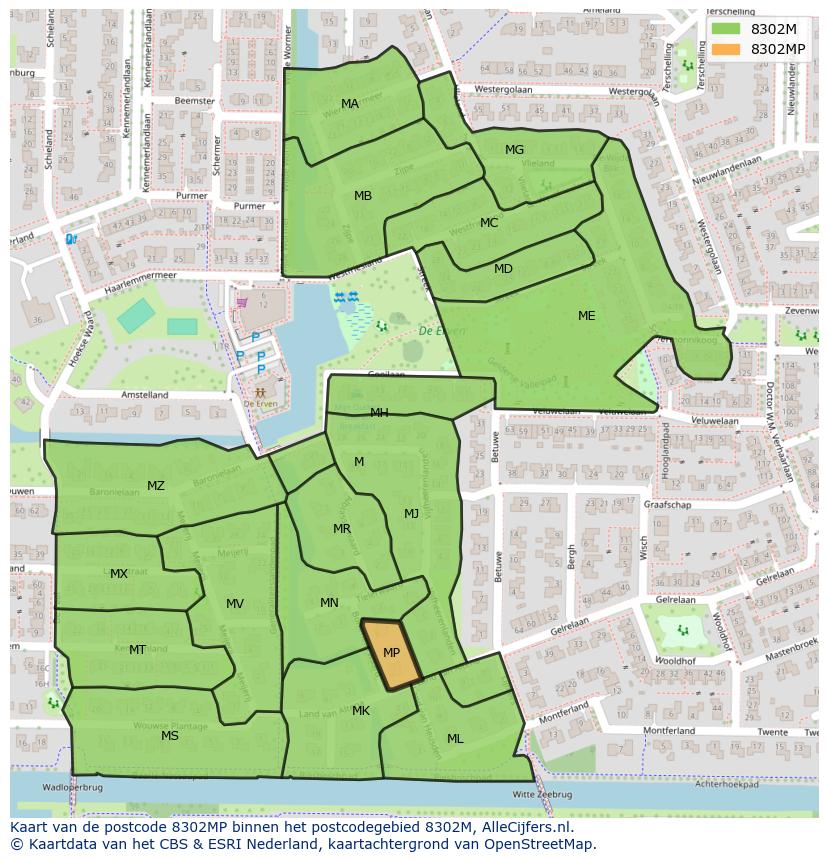 Afbeelding van het postcodegebied 8302 MP op de kaart.