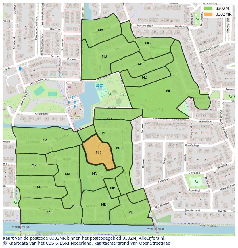 Afbeelding van het postcodegebied 8302 MR op de kaart.
