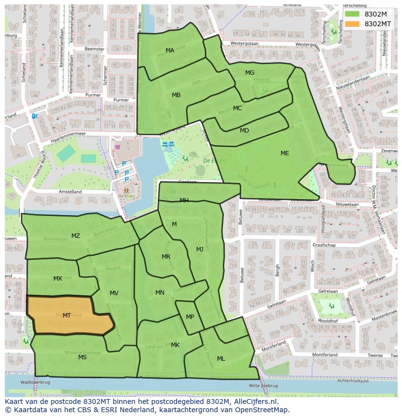 Afbeelding van het postcodegebied 8302 MT op de kaart.