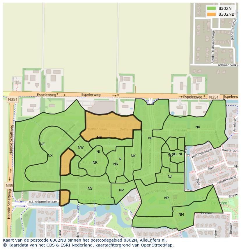 Afbeelding van het postcodegebied 8302 NB op de kaart.