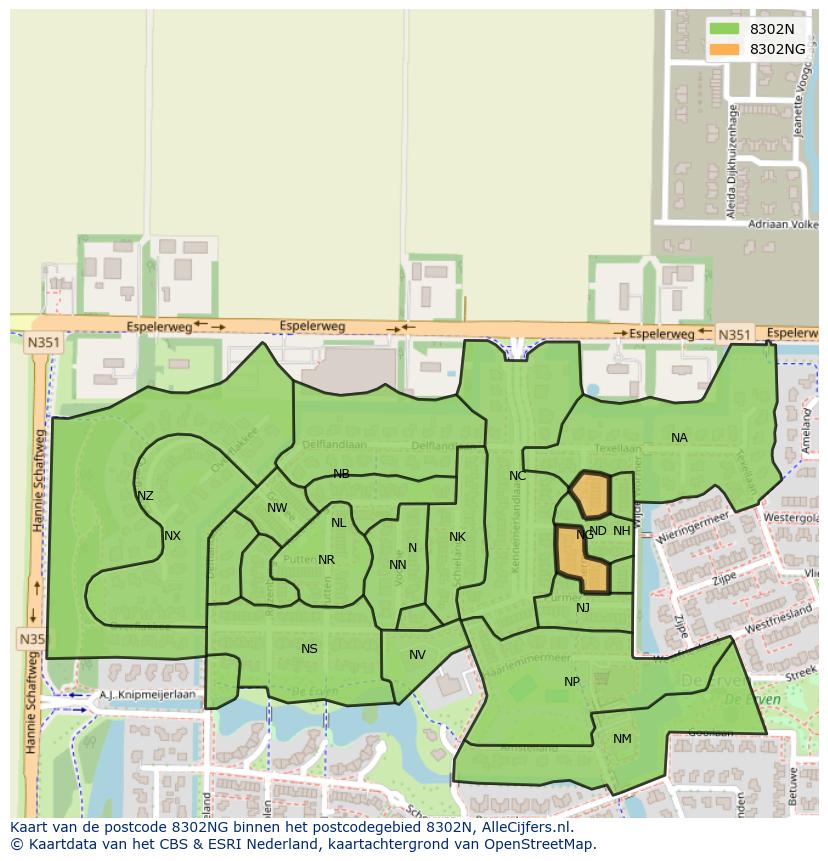 Afbeelding van het postcodegebied 8302 NG op de kaart.
