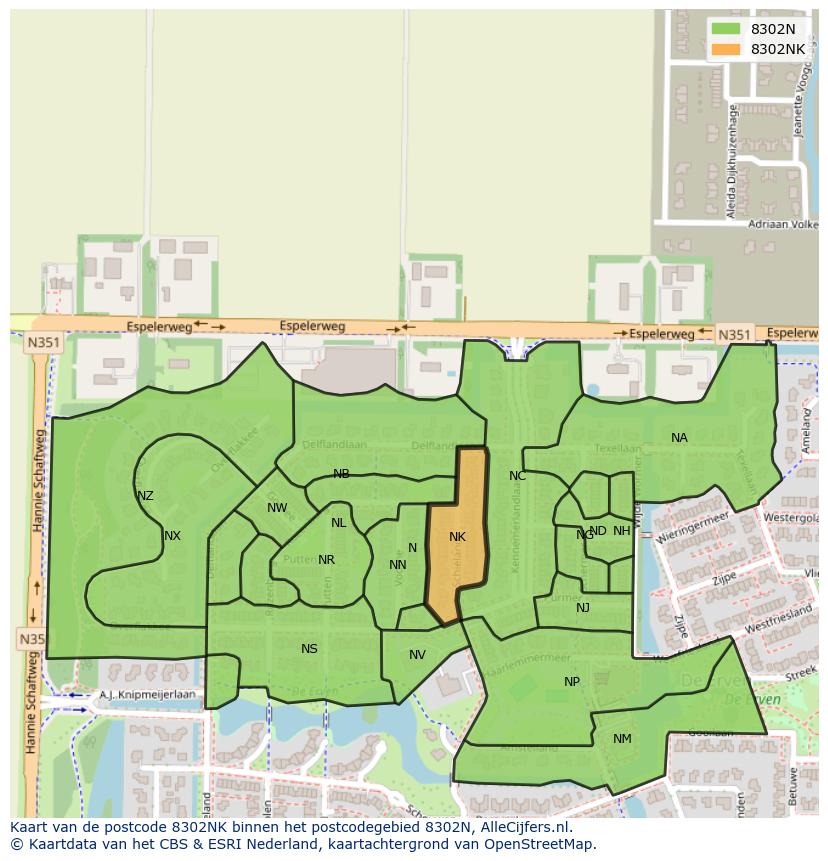 Afbeelding van het postcodegebied 8302 NK op de kaart.