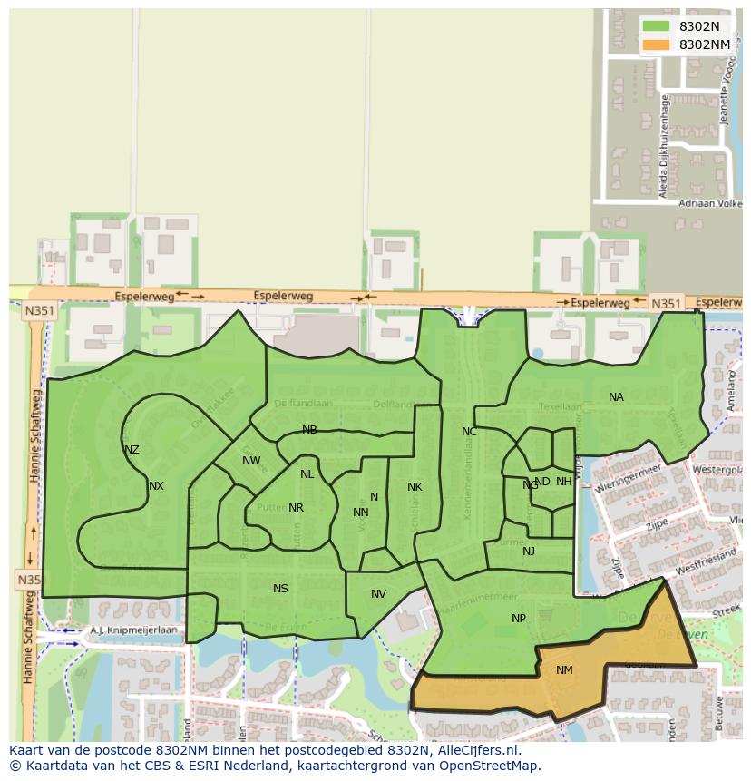 Afbeelding van het postcodegebied 8302 NM op de kaart.