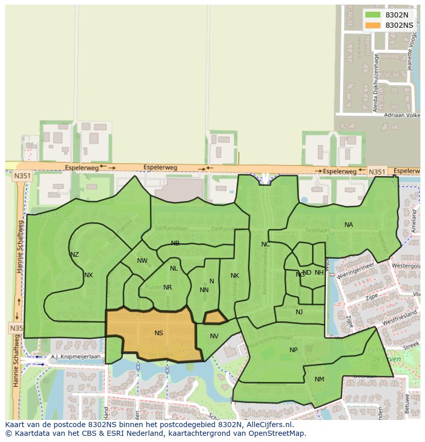 Afbeelding van het postcodegebied 8302 NS op de kaart.