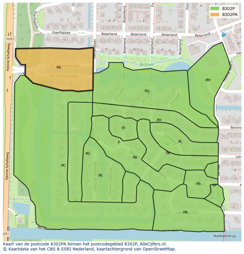 Afbeelding van het postcodegebied 8302 PA op de kaart.