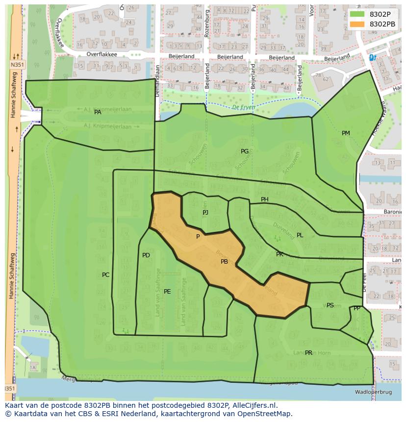 Afbeelding van het postcodegebied 8302 PB op de kaart.