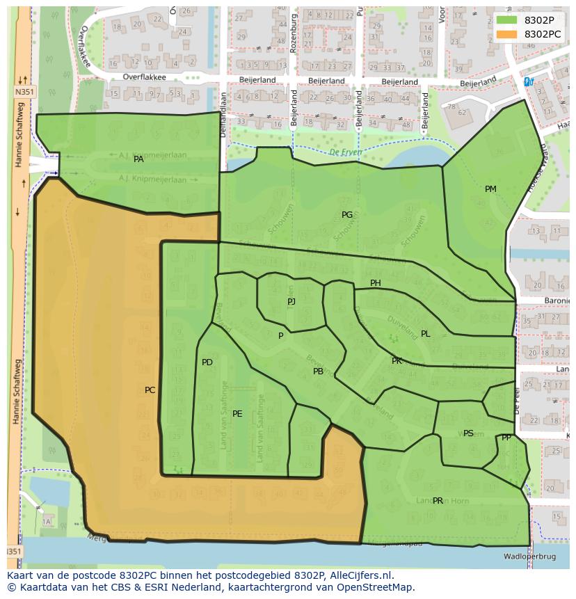 Afbeelding van het postcodegebied 8302 PC op de kaart.