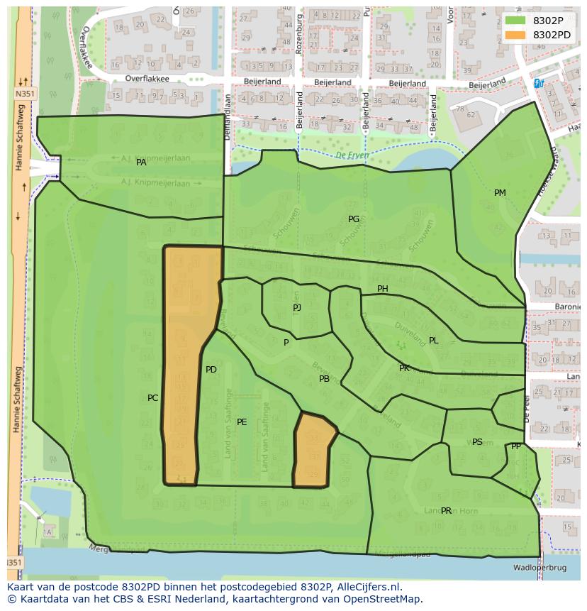 Afbeelding van het postcodegebied 8302 PD op de kaart.
