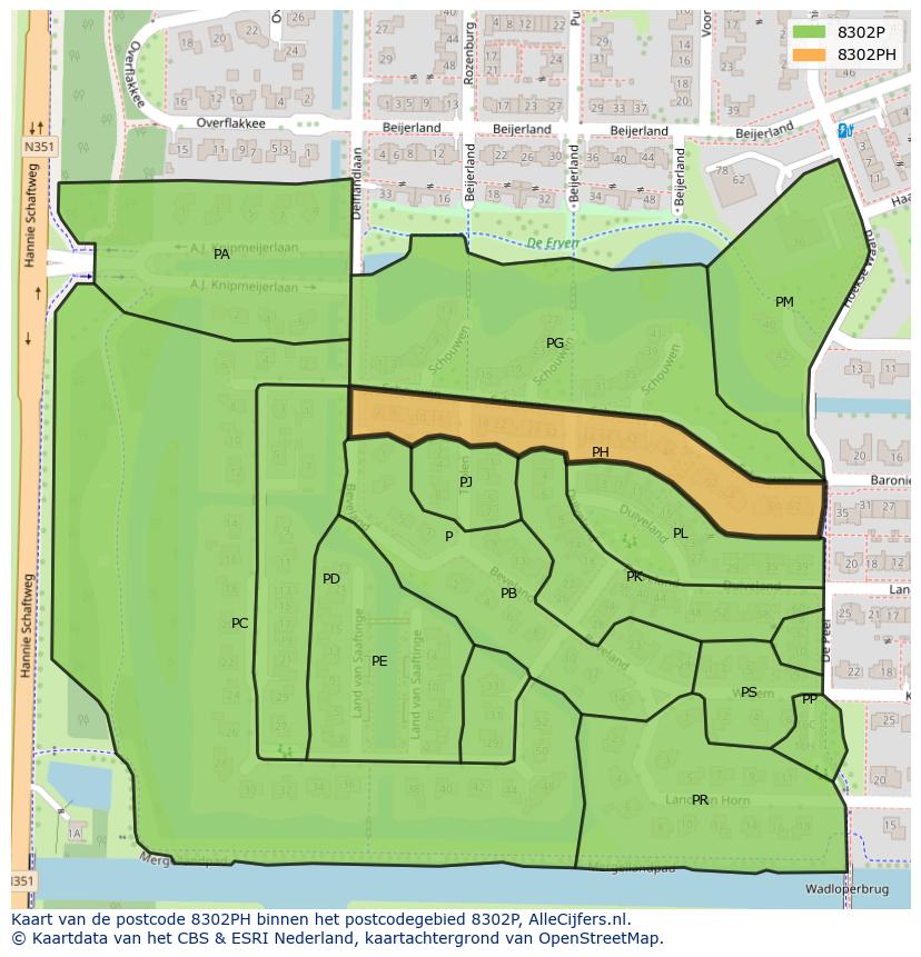 Afbeelding van het postcodegebied 8302 PH op de kaart.