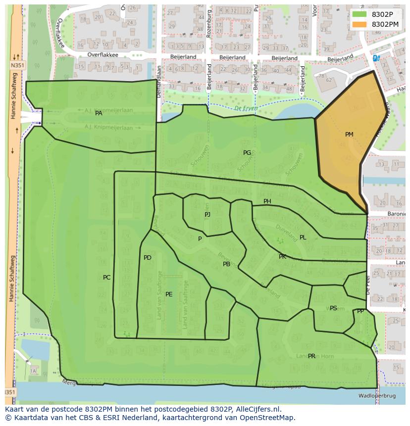Afbeelding van het postcodegebied 8302 PM op de kaart.