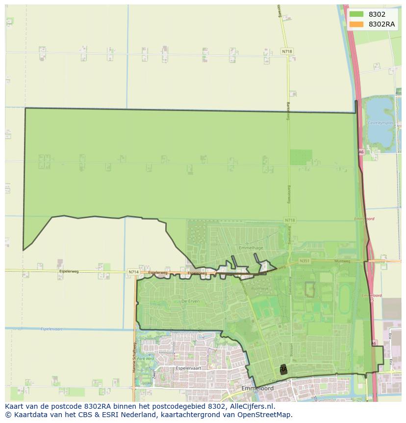 Afbeelding van het postcodegebied 8302 RA op de kaart.