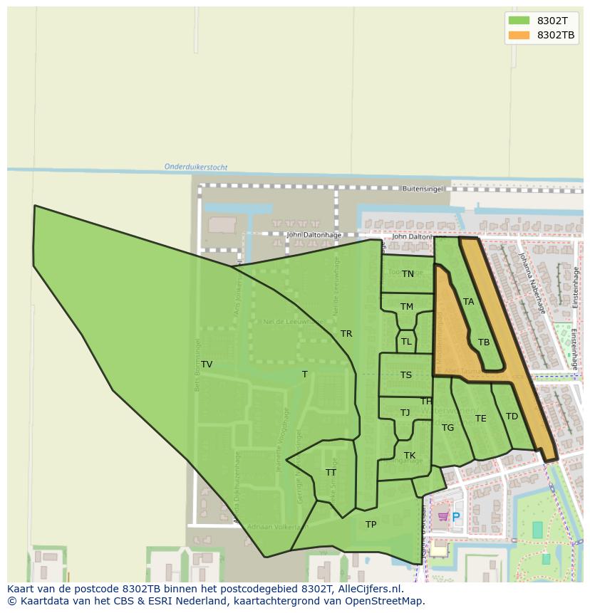 Afbeelding van het postcodegebied 8302 TB op de kaart.