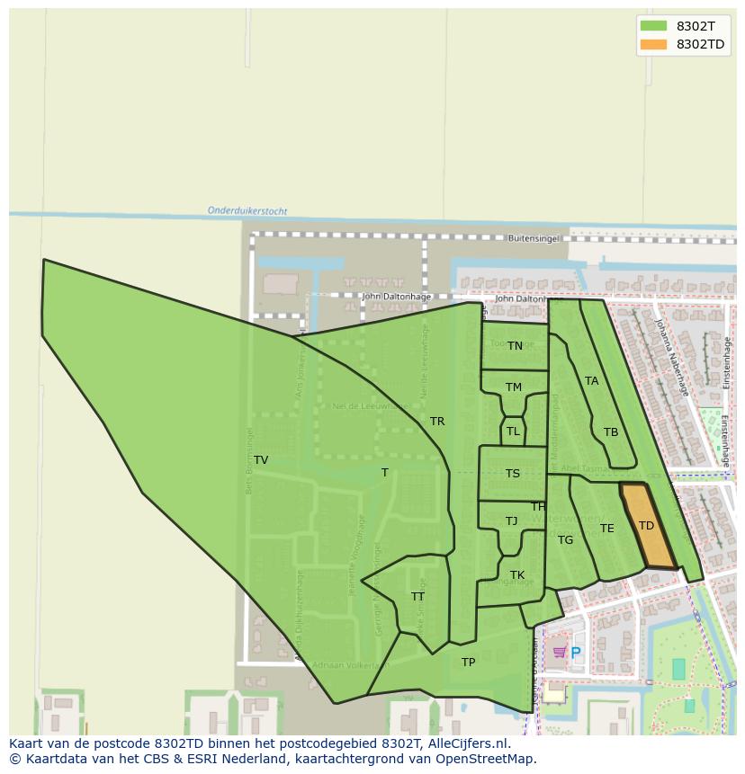 Afbeelding van het postcodegebied 8302 TD op de kaart.