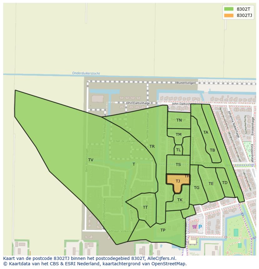 Afbeelding van het postcodegebied 8302 TJ op de kaart.