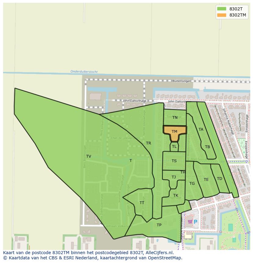 Afbeelding van het postcodegebied 8302 TM op de kaart.