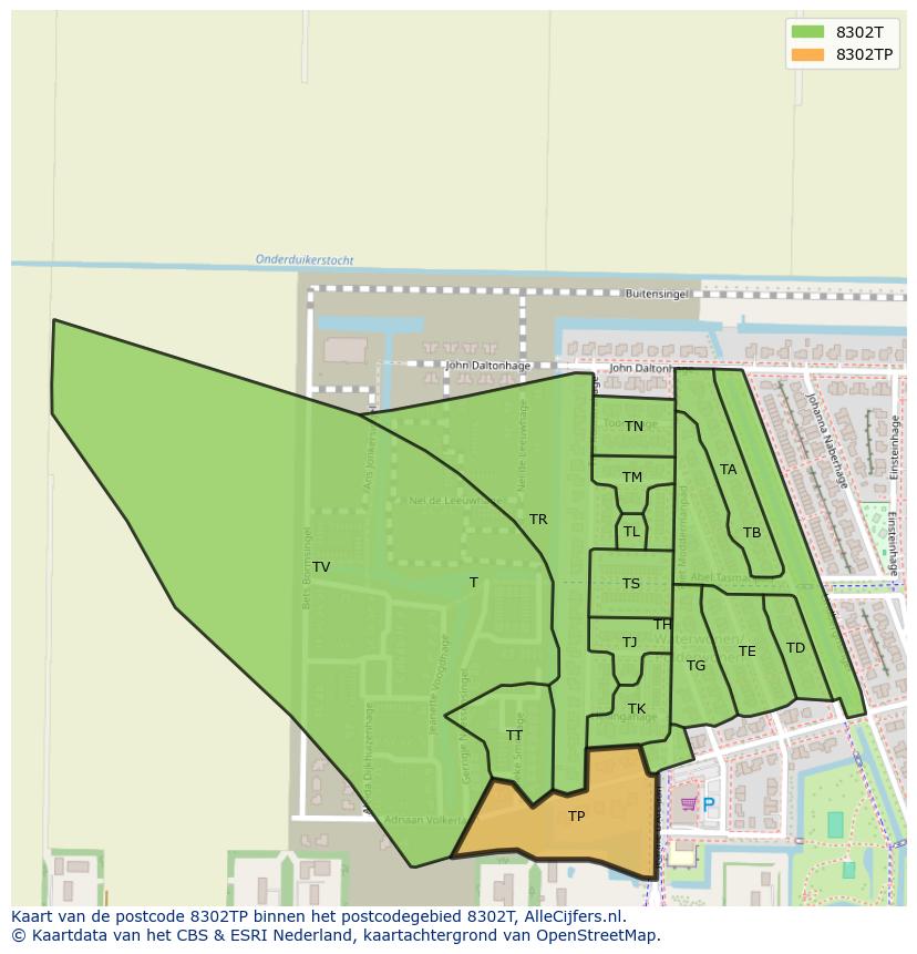 Afbeelding van het postcodegebied 8302 TP op de kaart.