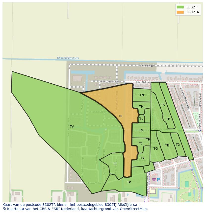Afbeelding van het postcodegebied 8302 TR op de kaart.