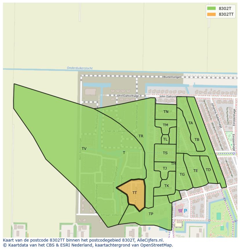 Afbeelding van het postcodegebied 8302 TT op de kaart.