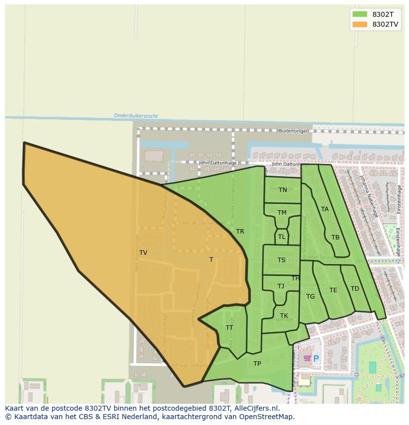 Afbeelding van het postcodegebied 8302 TV op de kaart.