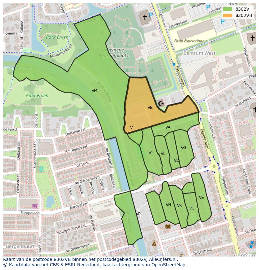 Afbeelding van het postcodegebied 8302 VB op de kaart.