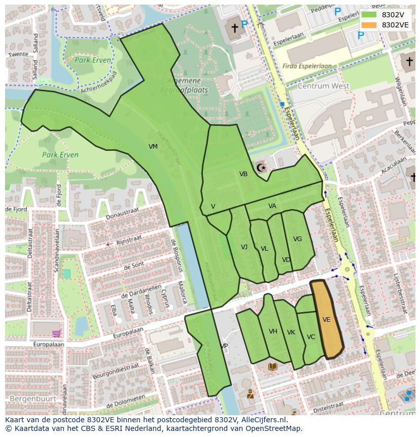 Afbeelding van het postcodegebied 8302 VE op de kaart.