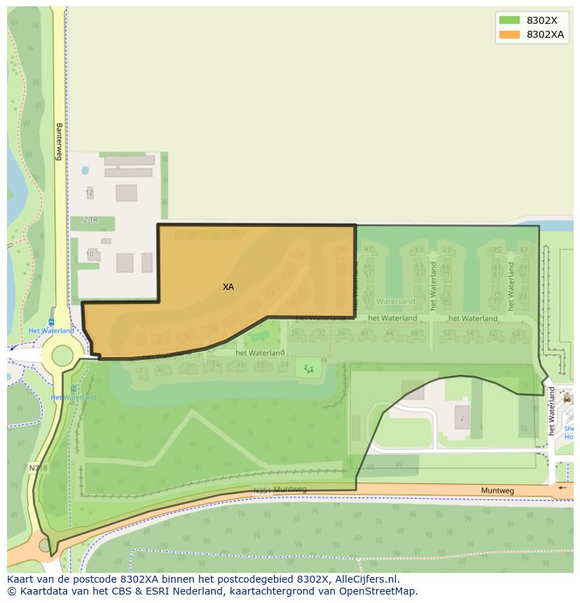 Afbeelding van het postcodegebied 8302 XA op de kaart.