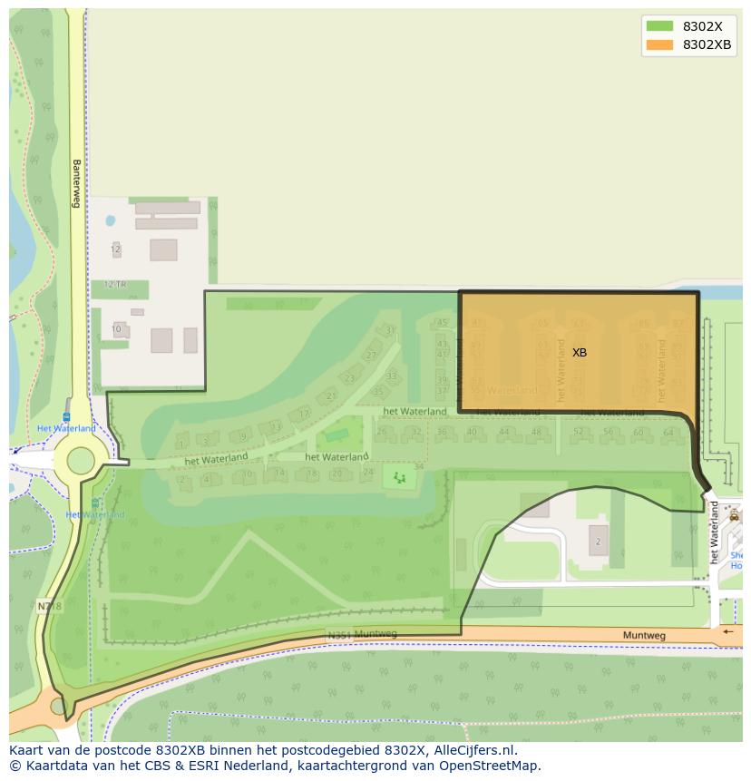 Afbeelding van het postcodegebied 8302 XB op de kaart.