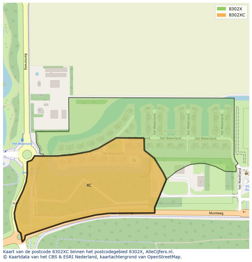 Afbeelding van het postcodegebied 8302 XC op de kaart.