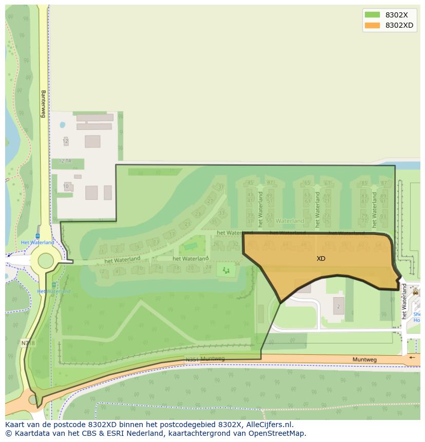 Afbeelding van het postcodegebied 8302 XD op de kaart.