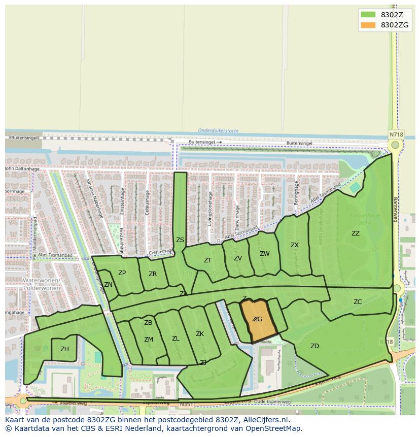 Afbeelding van het postcodegebied 8302 ZG op de kaart.