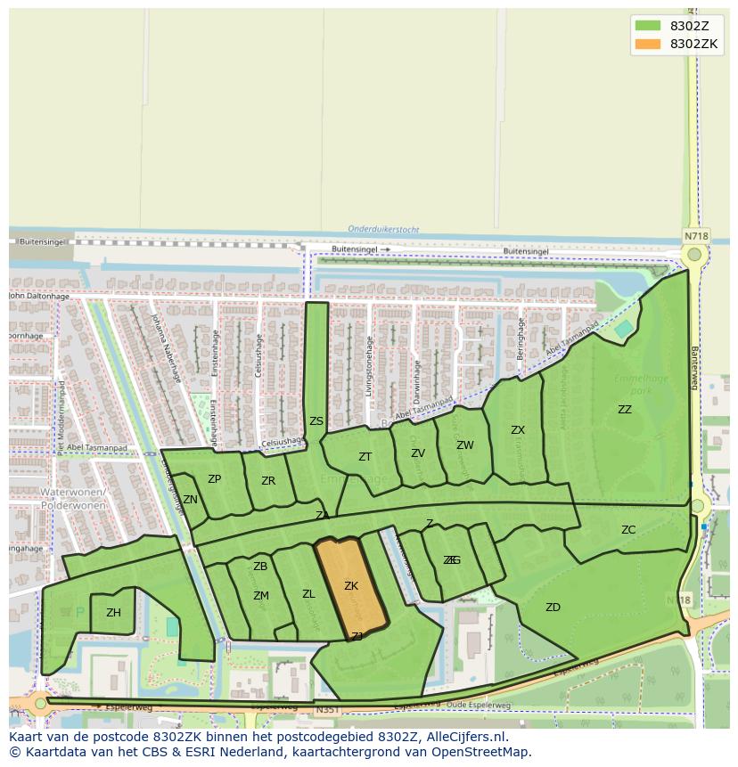 Afbeelding van het postcodegebied 8302 ZK op de kaart.