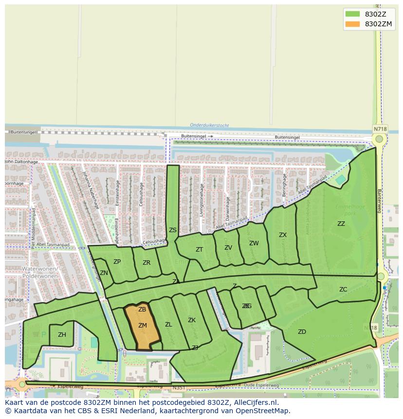 Afbeelding van het postcodegebied 8302 ZM op de kaart.