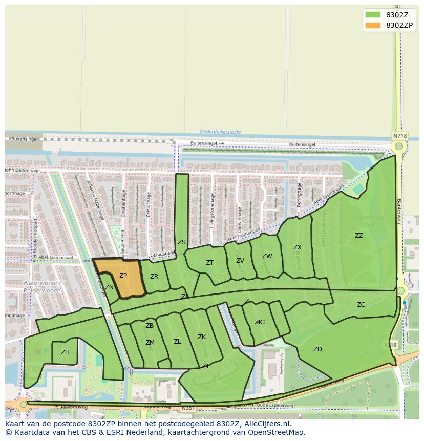Afbeelding van het postcodegebied 8302 ZP op de kaart.