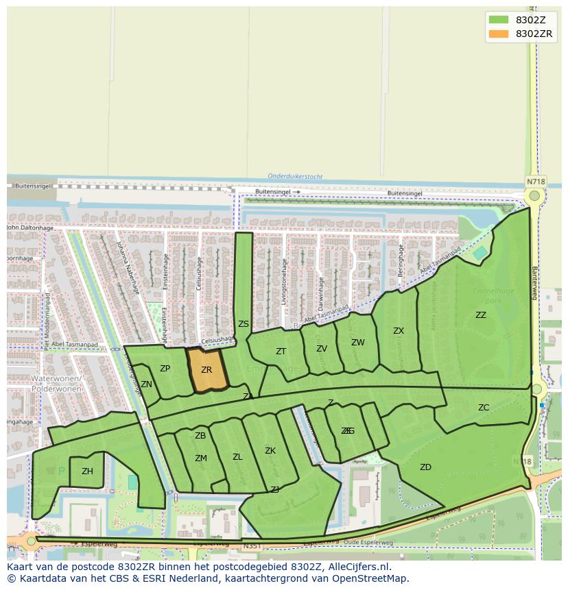 Afbeelding van het postcodegebied 8302 ZR op de kaart.