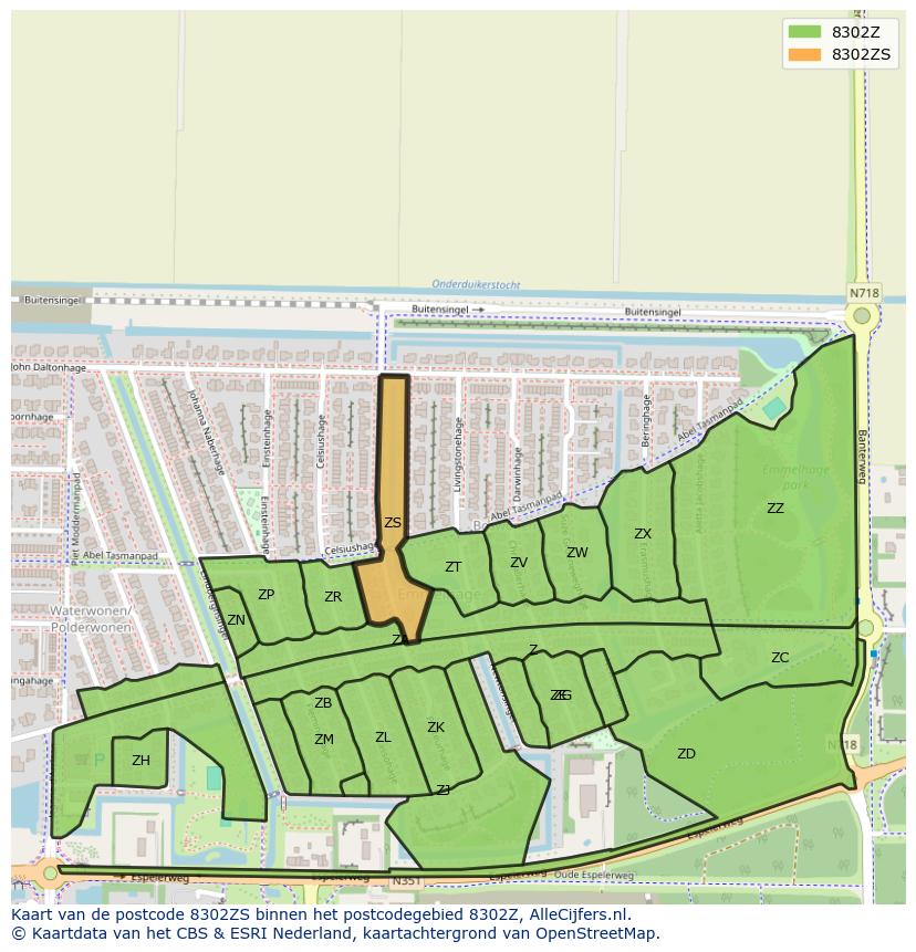 Afbeelding van het postcodegebied 8302 ZS op de kaart.