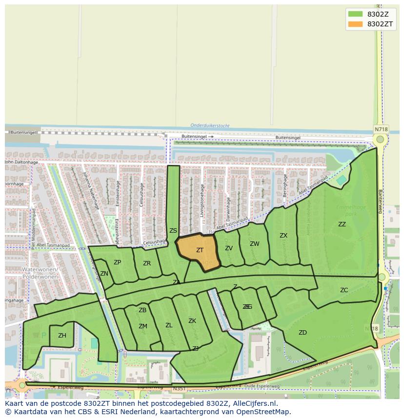 Afbeelding van het postcodegebied 8302 ZT op de kaart.