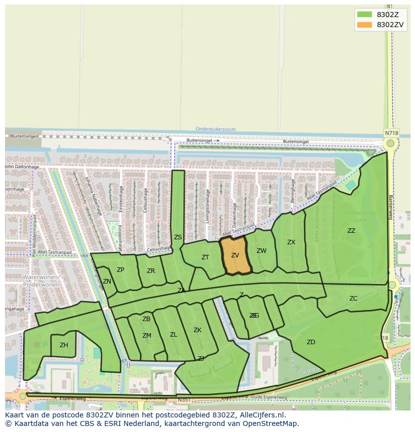 Afbeelding van het postcodegebied 8302 ZV op de kaart.