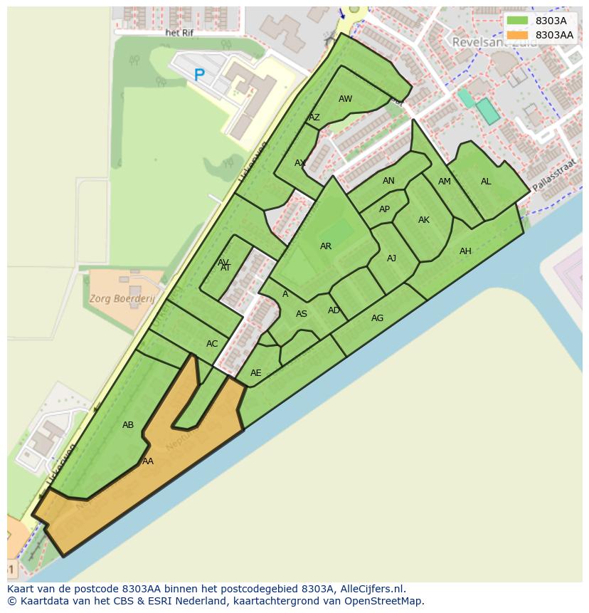 Afbeelding van het postcodegebied 8303 AA op de kaart.