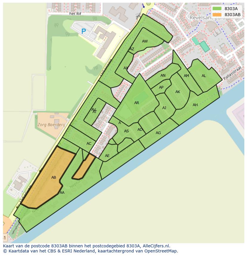 Afbeelding van het postcodegebied 8303 AB op de kaart.