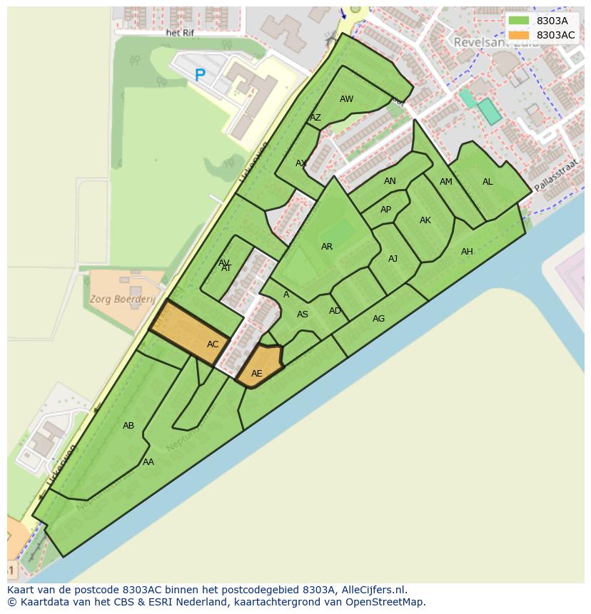 Afbeelding van het postcodegebied 8303 AC op de kaart.