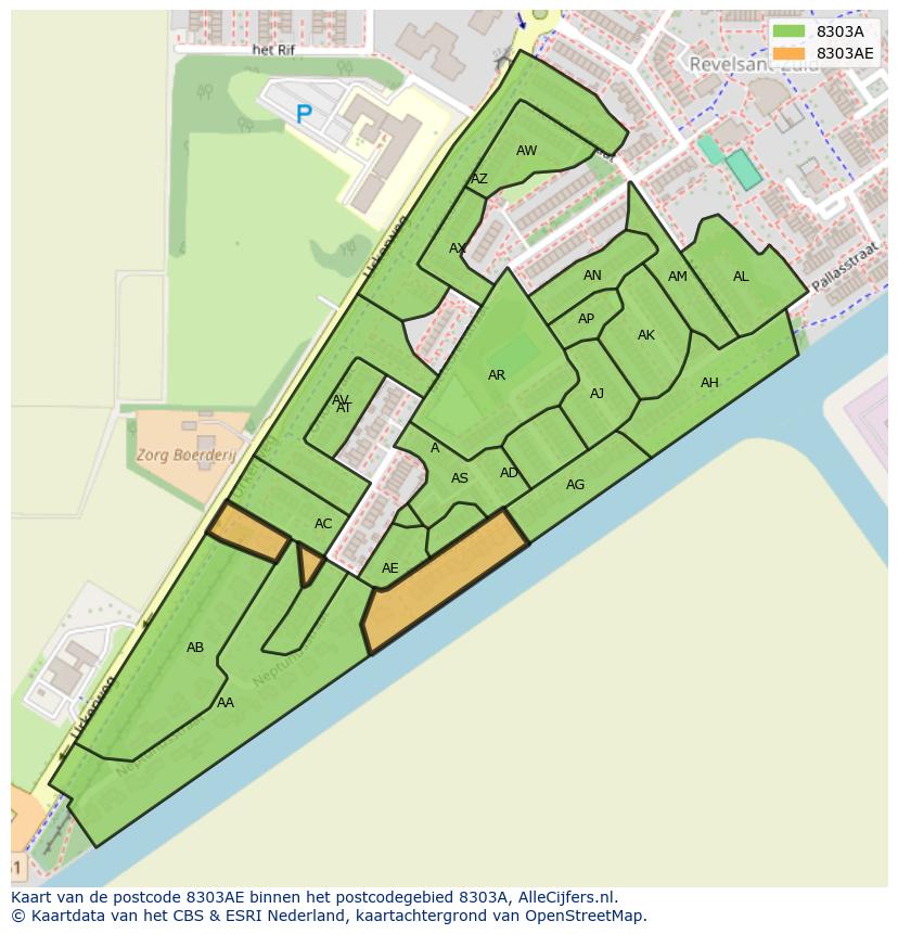 Afbeelding van het postcodegebied 8303 AE op de kaart.